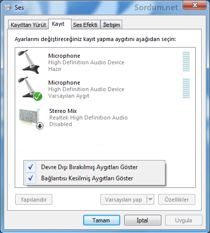Stereo mix ile ses kaydı