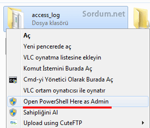 Sağ tuşa Powershell i yönetici olarak çalıştır eklentisi