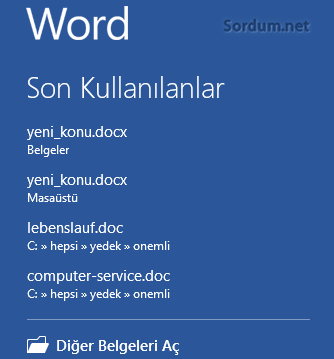 Son kullanılanlar