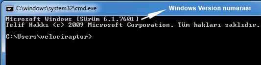 Windows version numarası Cmd