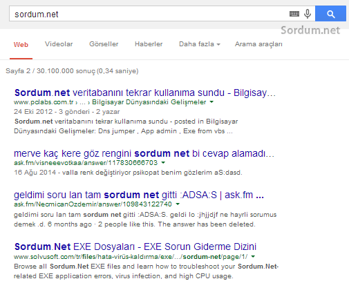 Google arama sonucu