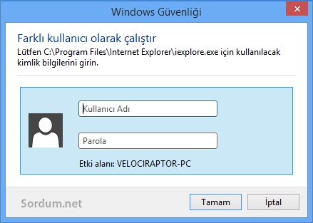 Farklı kullanıcı şifre ekranı