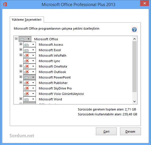 Office yükleme seçenekleri