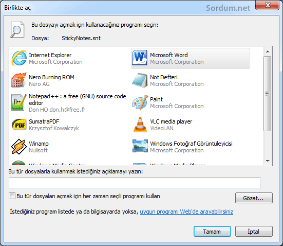 word ile aç