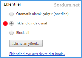 Chrome eklentileri tıklandığında oynat