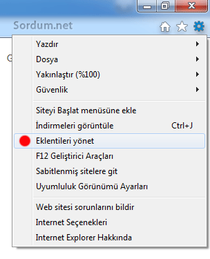 internet explorer eklentileri yonet