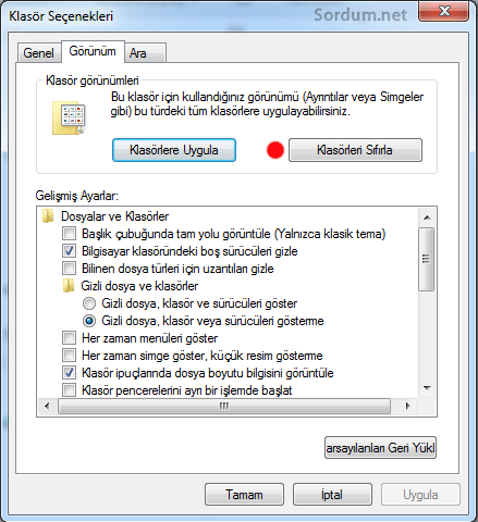 klasorleri sifirla