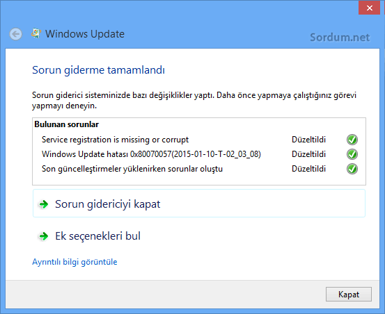 windows update sorun giderildi
