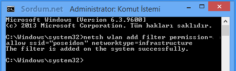 kablosuz filitre için cmd komutu