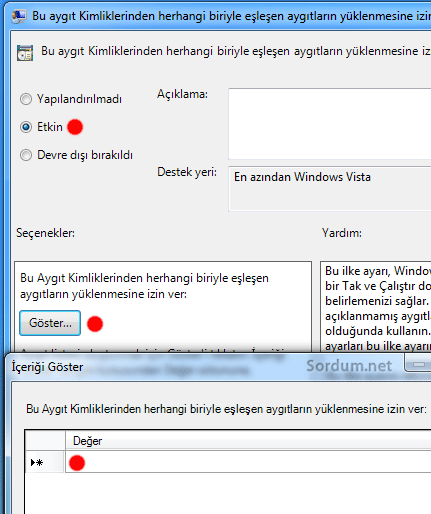 Aygıt kimliğine göre engelleme Aygıt kimliğine göre engelleme