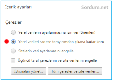Chrome içerik ayarları