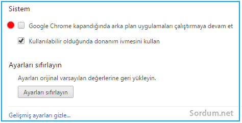Chrome sistem ayarları