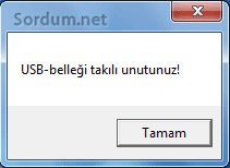 Usb bellek takılı uyarısı
