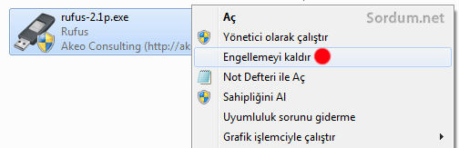 Sağ tuşa engellemeyi kaldır