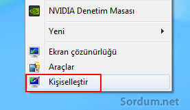 Masaüstü sağ tık kişiselleştir