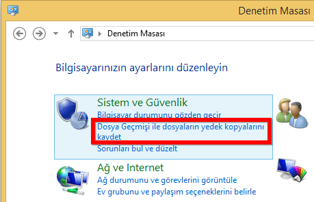 Windos 8.1 de sistem yedeği nasıl alınız