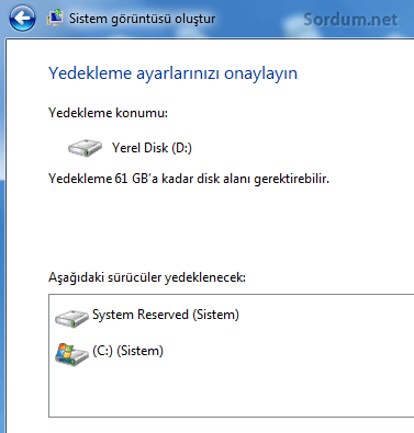 yedekleme ayarlarını onaylayalım