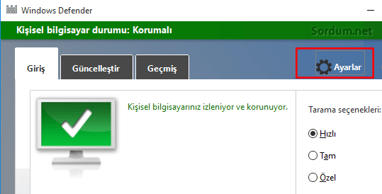 Defender ayarlar
