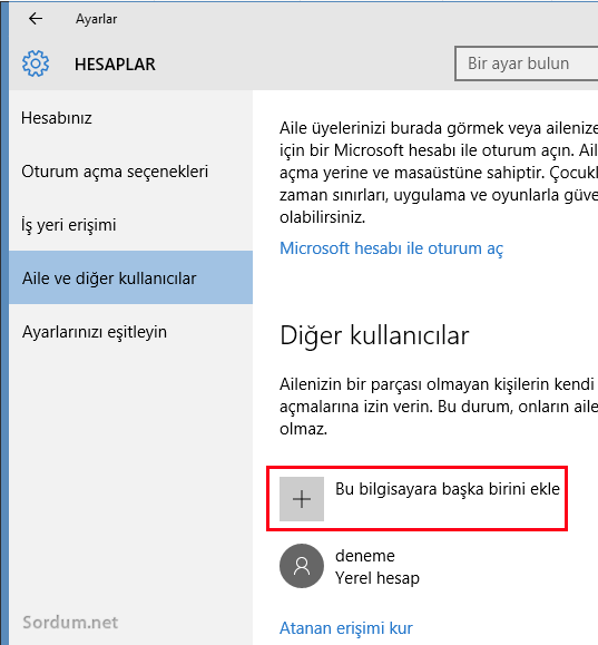 Aile ve diğer kullanıcılar 