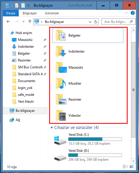 Windows 10 da Gereksiz klasörler