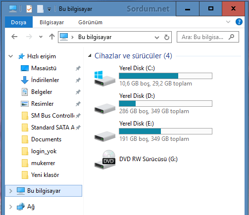 Windows 10 daki gereksiz klasörler silindi