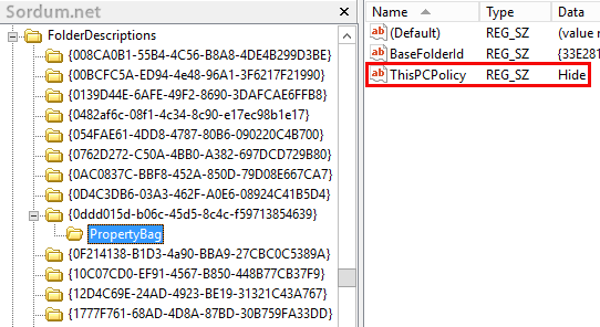 Registry deki Hide değeri