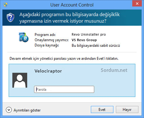 revo admin şifresi istiyor
