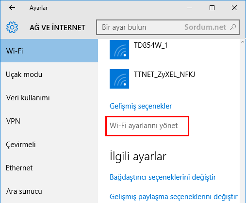 Wifi ayarlarını yönet