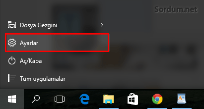 Windows 10 ayaralar