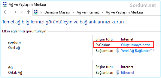 ev grubu oluşturalım