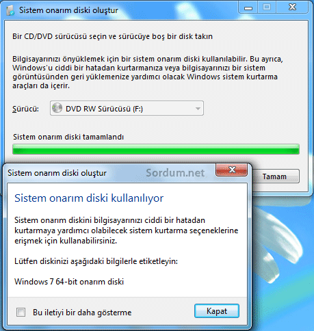 sistem onarım img dosyası oluştu