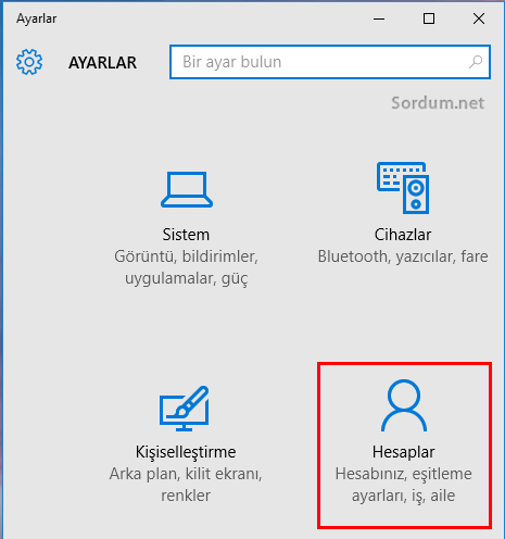 microsoft hesabından yerel hesaba geçişte ayarlar