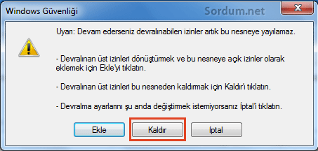 devralınan izinler iptal uyarısı