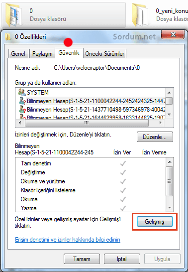 Gelişmş tabı