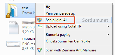 Klasörde kilit işareti