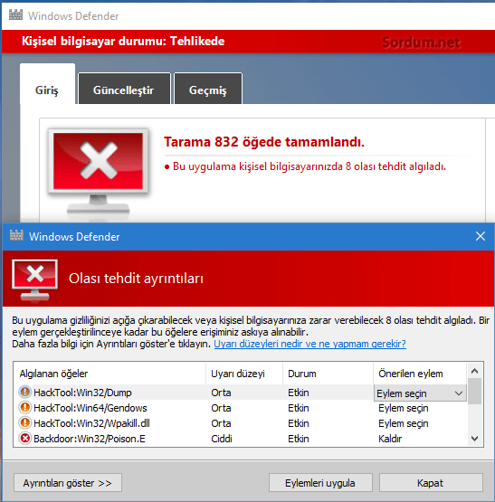 Defender olası tehdit algıladı