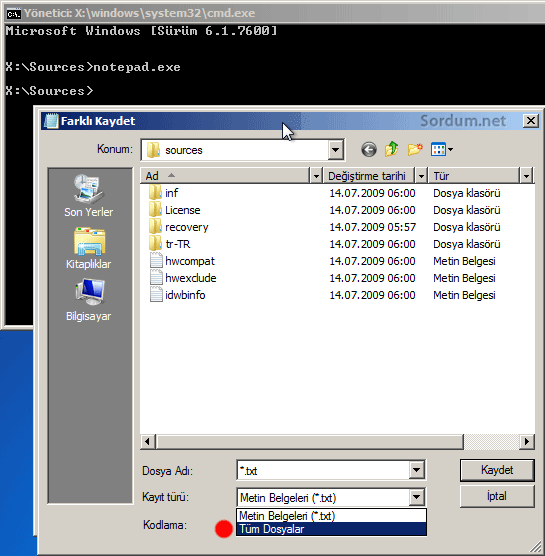 Notepad tüm dosyaları göster