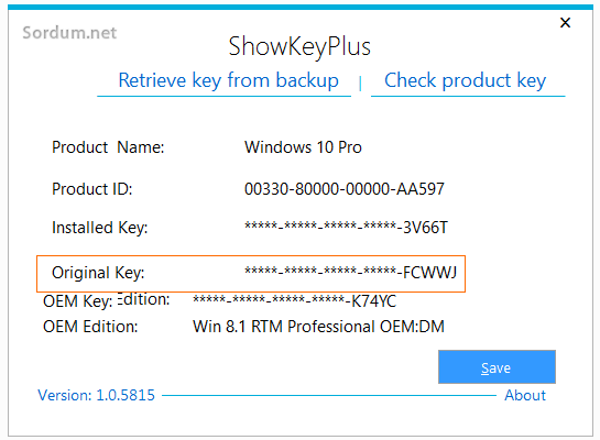 Yedek dosyasından ürün anahtarı kurtarıldı