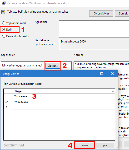 izin verilen program listesi