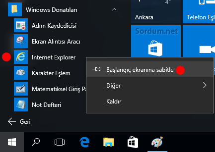 Başlangıç ekranına sabitle