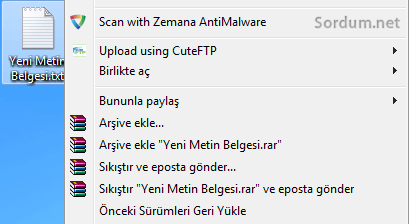Winrar sağ tuş fazlalık