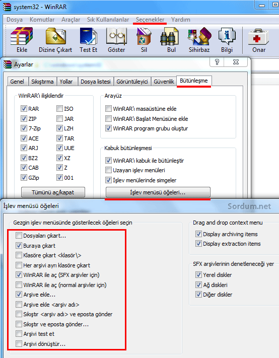 Winrar sağ tuş temizlik