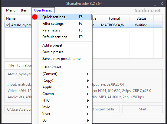 shanaencoder quick settings