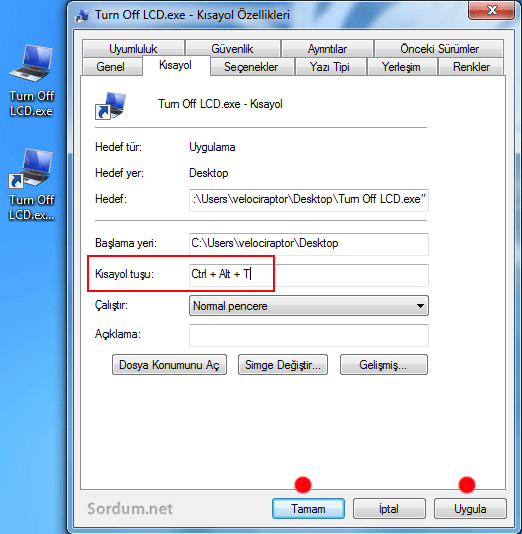 turn off lcd Kısayol tuşu