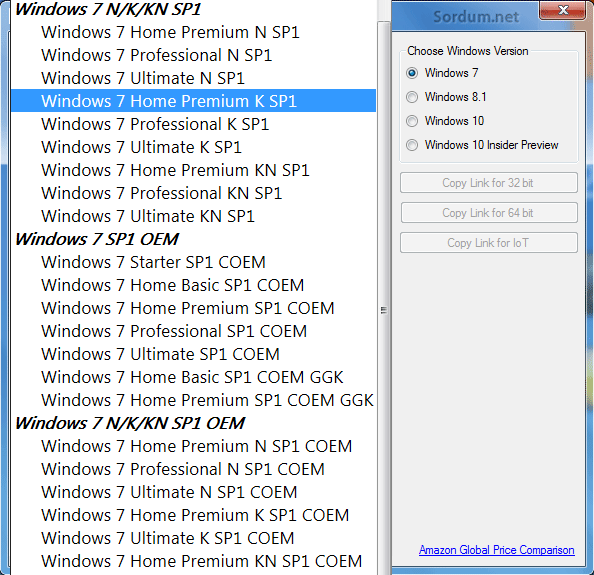 Windows ISO downloader ISO seçimi