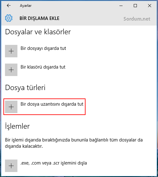 Windows defendere dışlama ekleme son adım