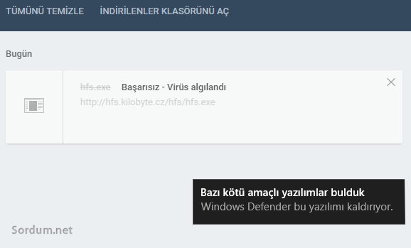 Windows defender virüs algıladı