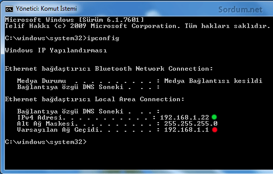 ip v4 adresini bulmak