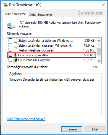cihaz sürücü paketlerini temizle