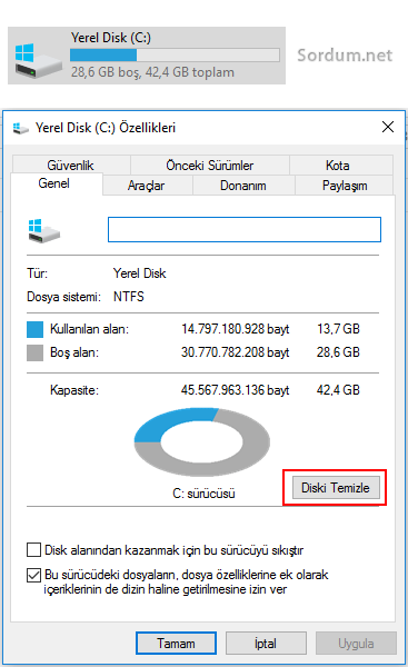windows 10 disk temizleme